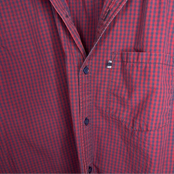 MEDIUM RED BLUE PLAID LONG SLEEVE BUTTON FRONT SHIRT MENS COTTON ACADEMIA PREPPY - Picture 4 of 14